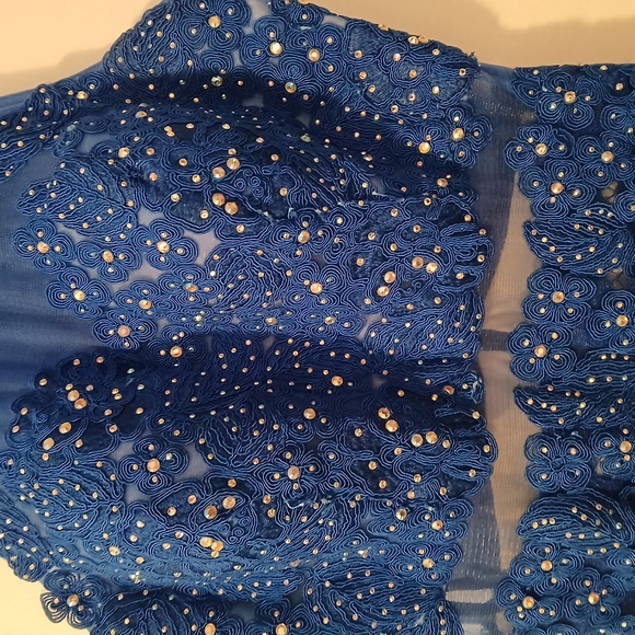 Anny Lee Blue Sequined Lace Wedding Prom Cocktail Evening Gown Dress Small - Picture 14 of 15